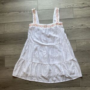 Blue Rain Tiered Mini Dress White Diamond Embroidered Size Small‎ Boho Beach NEW